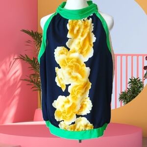 NY & Co Floral Sleeveless Top with Green Trim Size XL